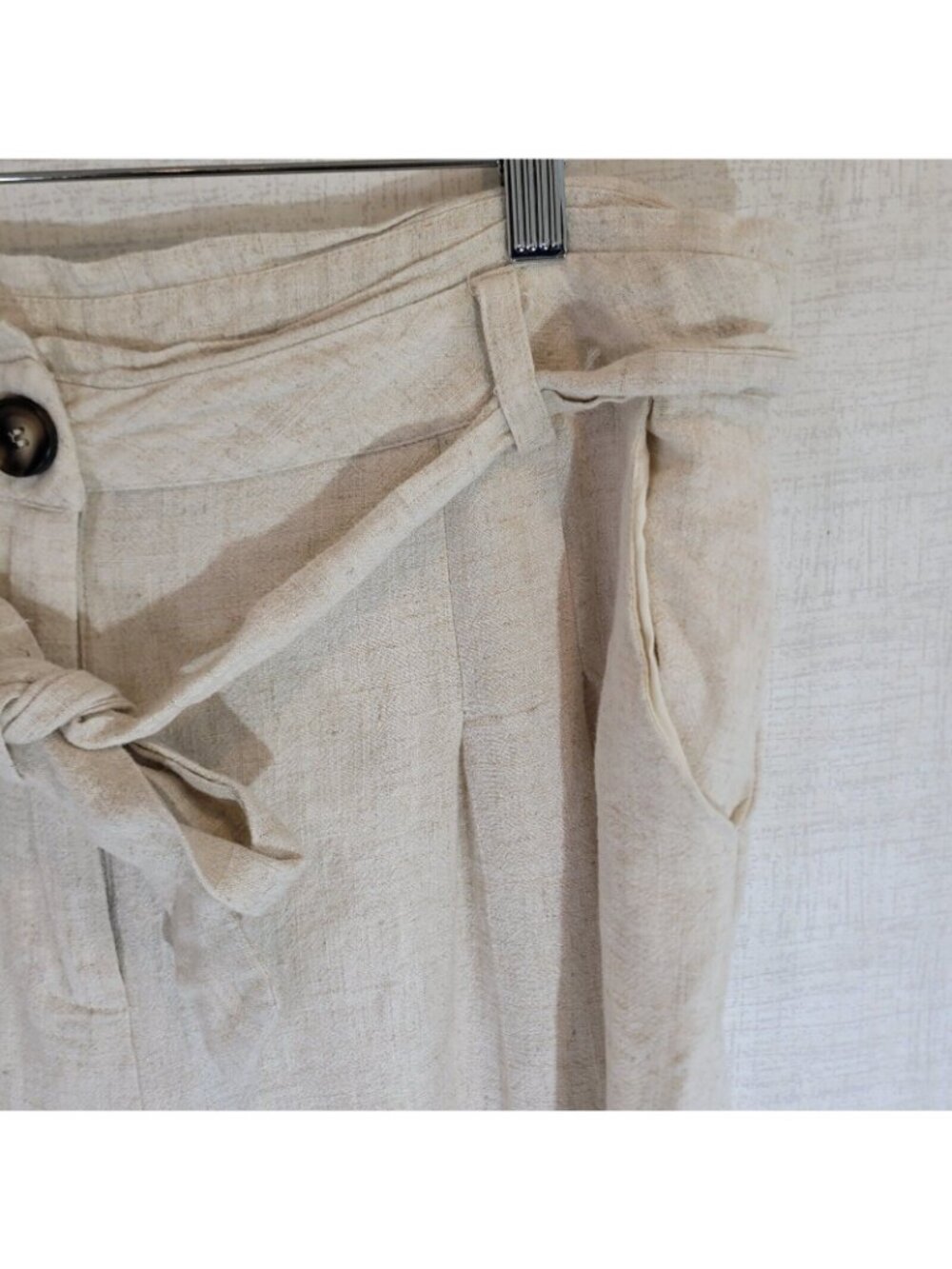 Lulus Wide Leg Pants Womens XL Ivory Belted Linen Blend Lounge Bottoms Bohemian - Picture 3 of 9